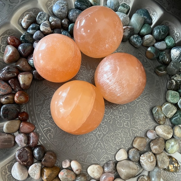 Medium Pink/Orange Selenite Sphere with Color Changing Light (One) - Picture 3 of 8